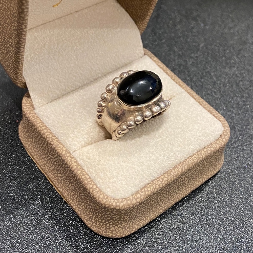 Sterling Silver and Onyx Beaded Band Ring